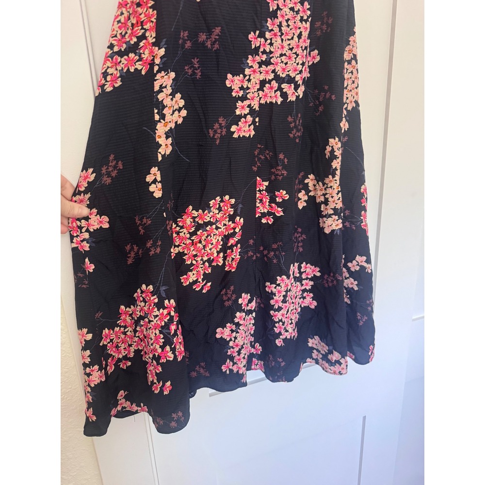 Rebecca Taylor Silk Floral Ruffle Mini Dress Navy Pink Cherry Blossom Size 12 - Picture 5 of 8